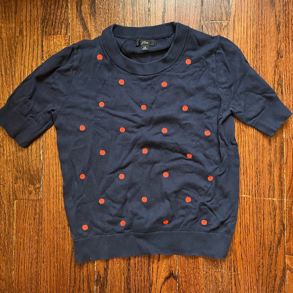 J Crew Polka Dot Short Sleeved Sweater